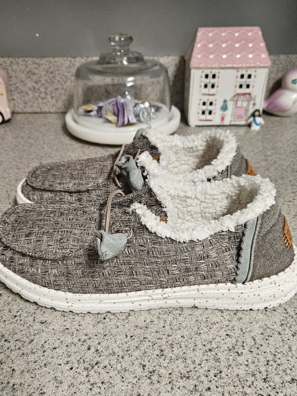 Hey Dude Women's Knit Slip-On Loafers with Sherpa Collar